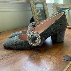 SJP Cosette Bis in Silver glow, 50 mm block heel.